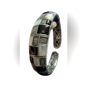 ✨Abalone, Onyx & Marcasite Hinged Bracelet - Sterling Silver✨